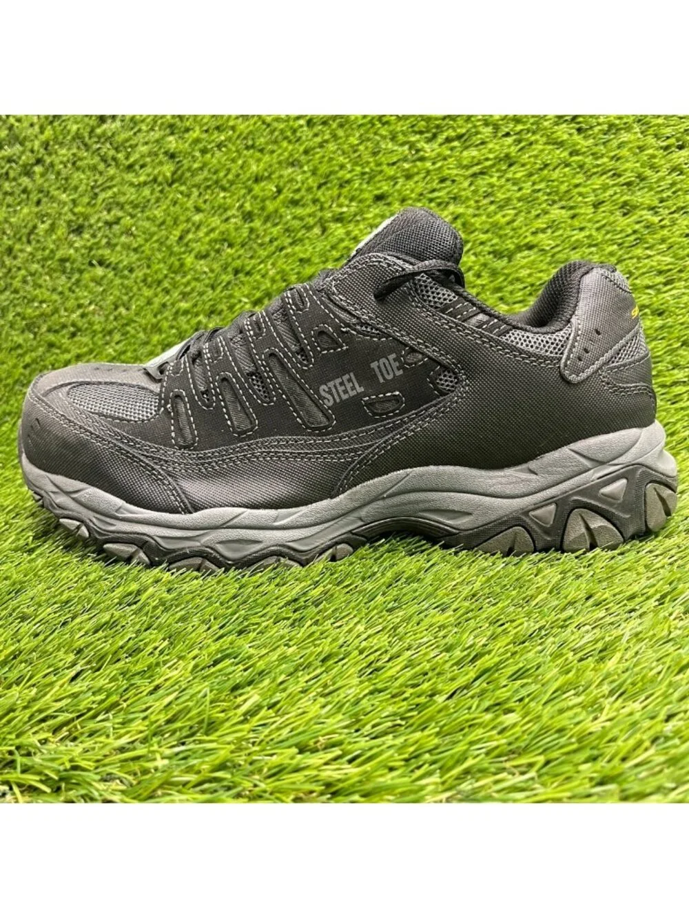 Skechers Cankton Mens Size 9.5E Black Gray Steel Toe Lace Up Safety Work Shoes